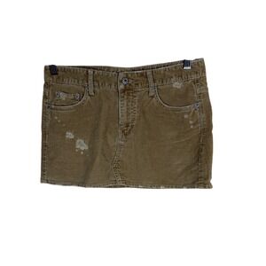 American Eagle Khaki Corduroy Distressed Mini Skirt Size 4 Frayed Hem Y2K Boho